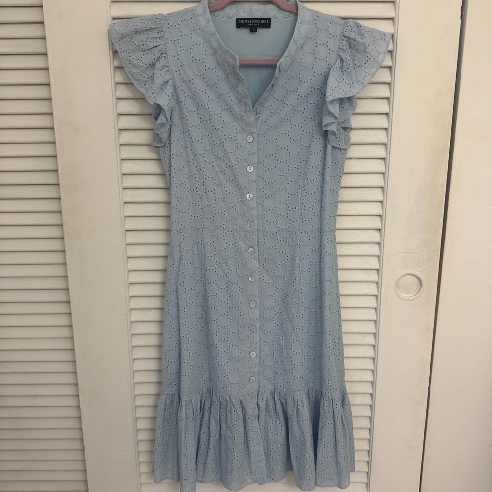 Central Park West New York Sky Blue Ruffle Midi Dress